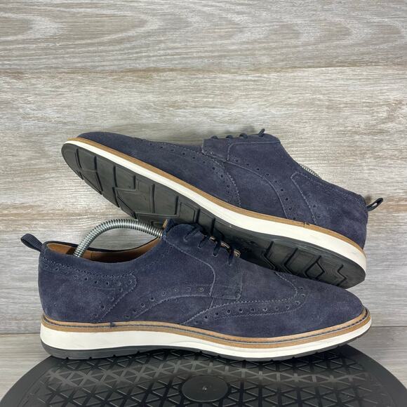 Clarks Mens Chantry Wing Navy Blue Suede Leather Wingtip Oxfords Size 10 - Picture 7 of 8